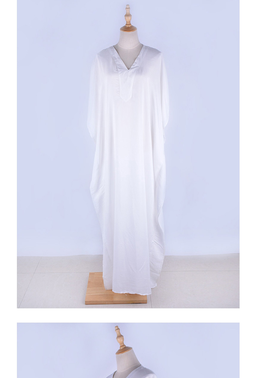 Fashion White V-neck Sundress In Cotton Robe,Sunscreen Shirts
