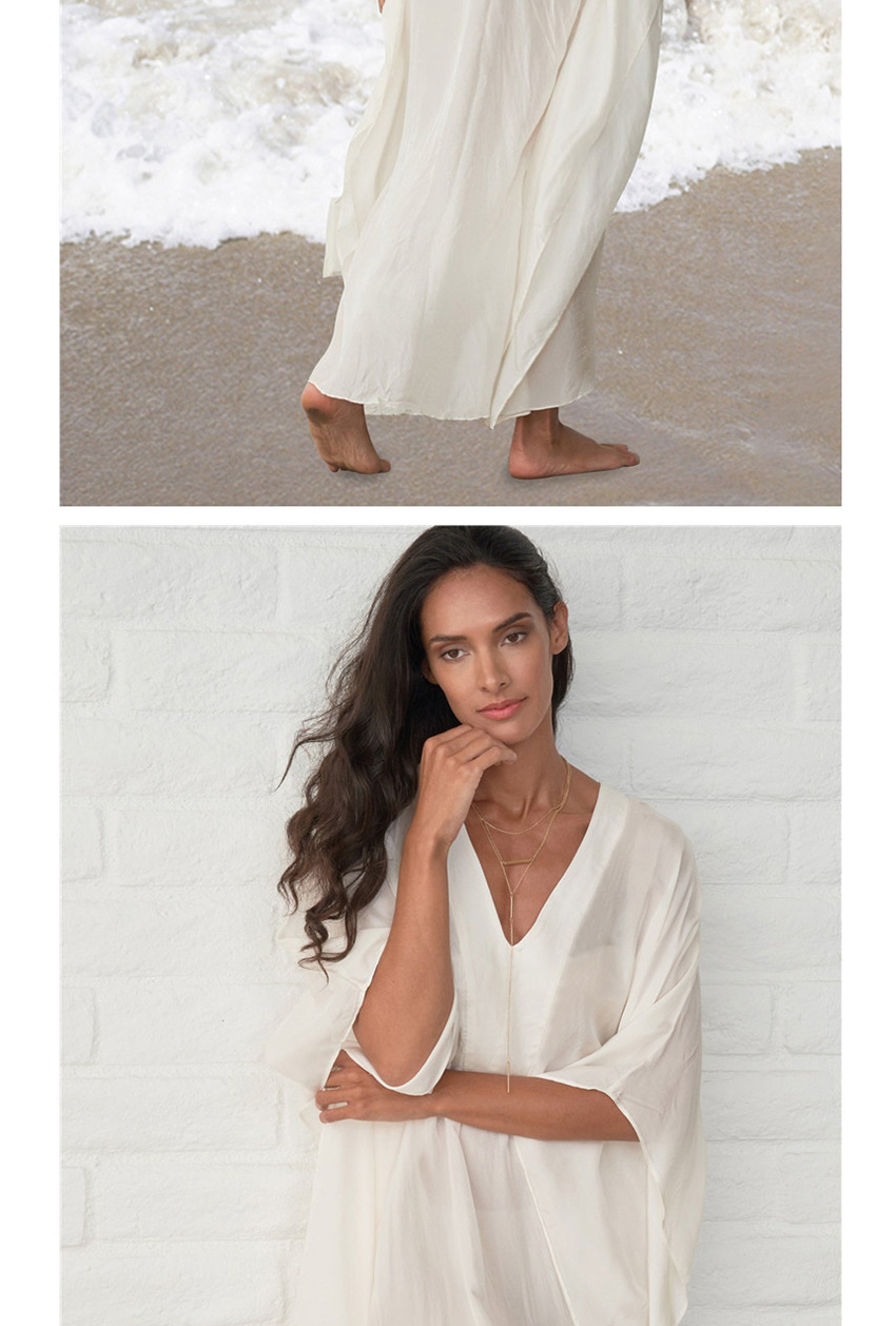 Fashion White V-neck Sundress In Cotton Robe,Sunscreen Shirts