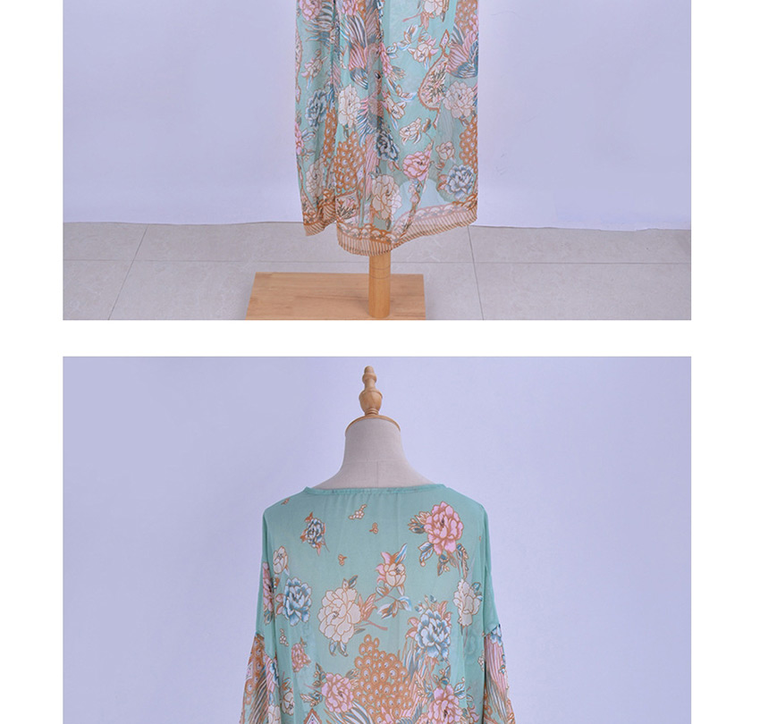 Fashion Chiffon Green Flower Cardigan Chiffon Positioning Print Sunscreen Cardigan Skirt,Sunscreen Shirts