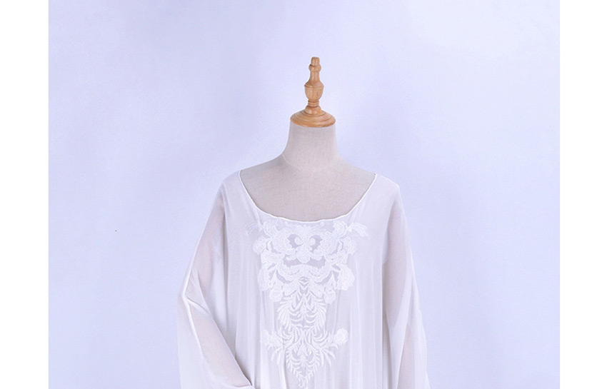 Fashion White Chiffon Embroidered Loose Plus Size Sun Dress,Sunscreen Shirts