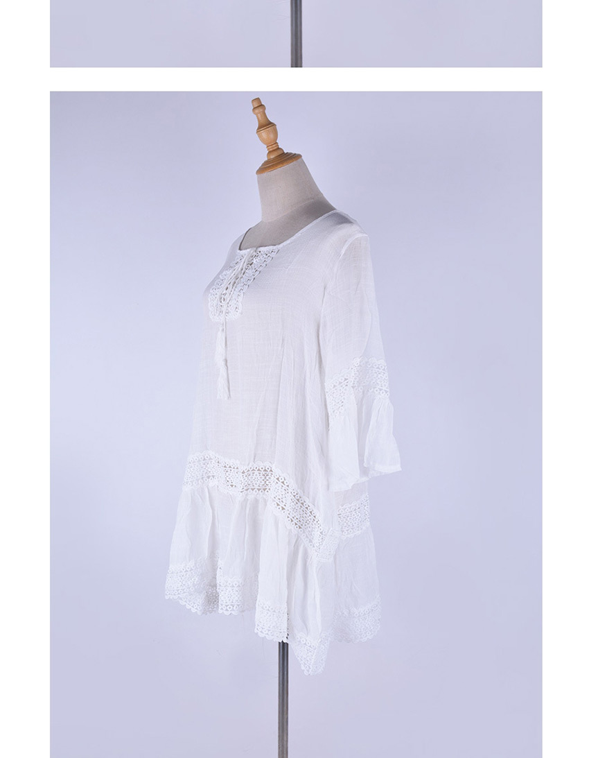 Fashion Creamy-white Slub Cloth Flared Sleeves Tether Strap Sunscreen Dress,Sunscreen Shirts