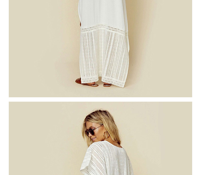 Fashion White Cotton Cotton Embroidered High Split Loose Loose V-neck Sun Dress,Sunscreen Shirts