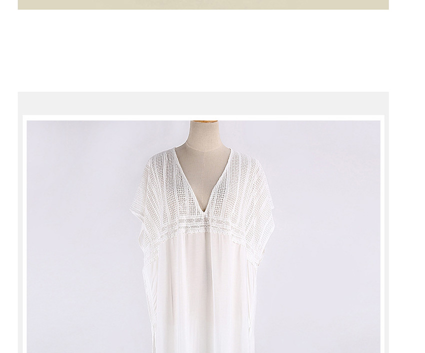 Fashion White Cotton Cotton Embroidered High Split Loose Loose V-neck Sun Dress,Sunscreen Shirts