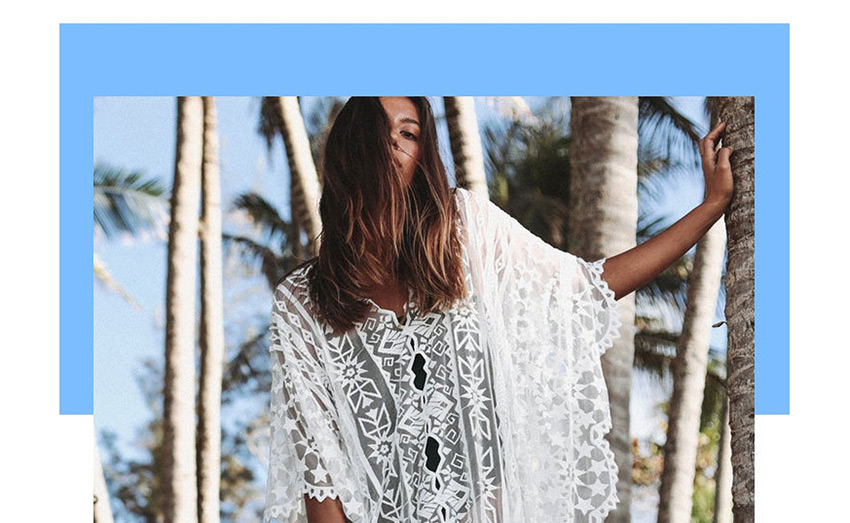 Fashion White Mesh Embroidered Robe Loose Plus Size Sunscreen,Sunscreen Shirts