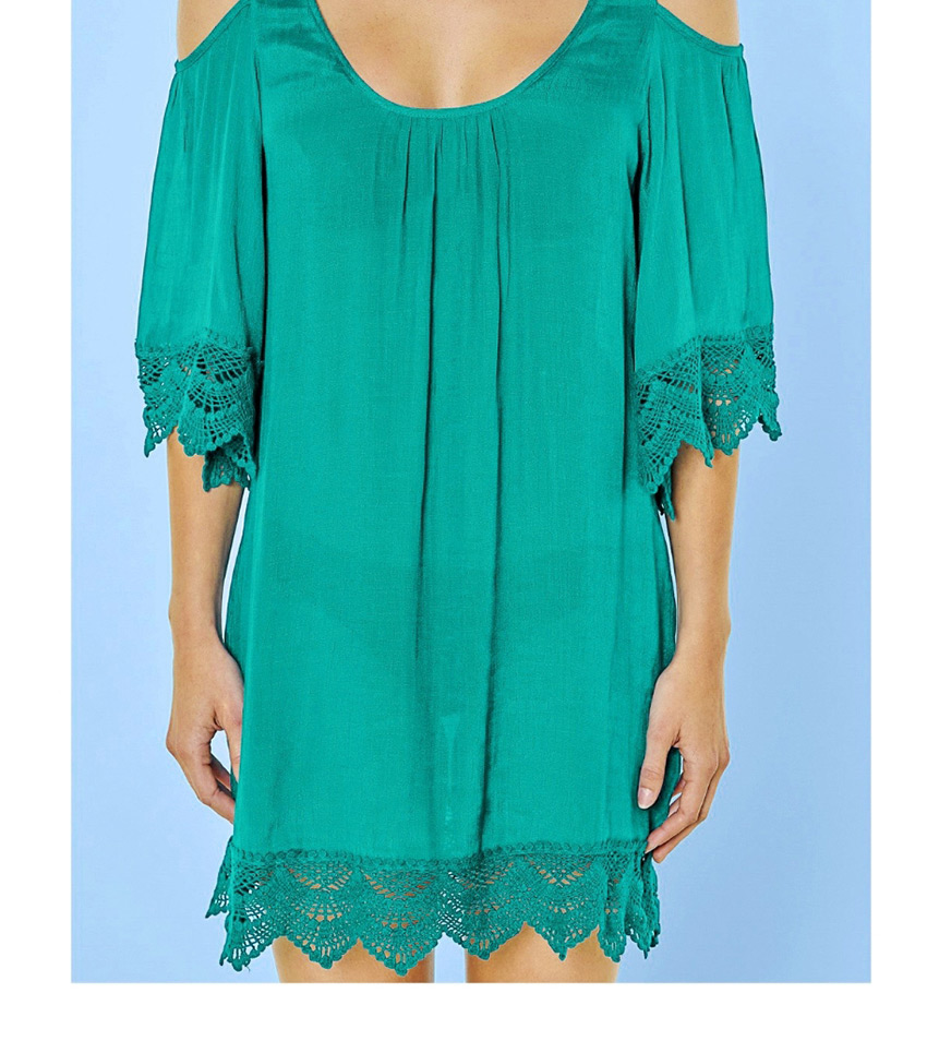 Fashion Blue-green Cotton Cotton Lace Off-the-shoulder Sun Protector,Sunscreen Shirts