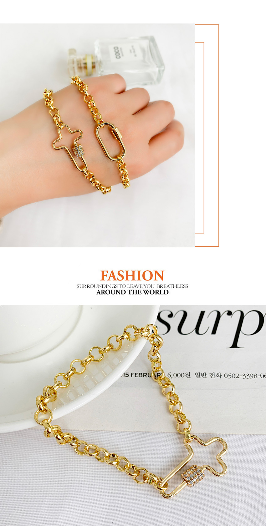 Fashion Golden Cubic Zirconia Cross Bracelet,Bracelets