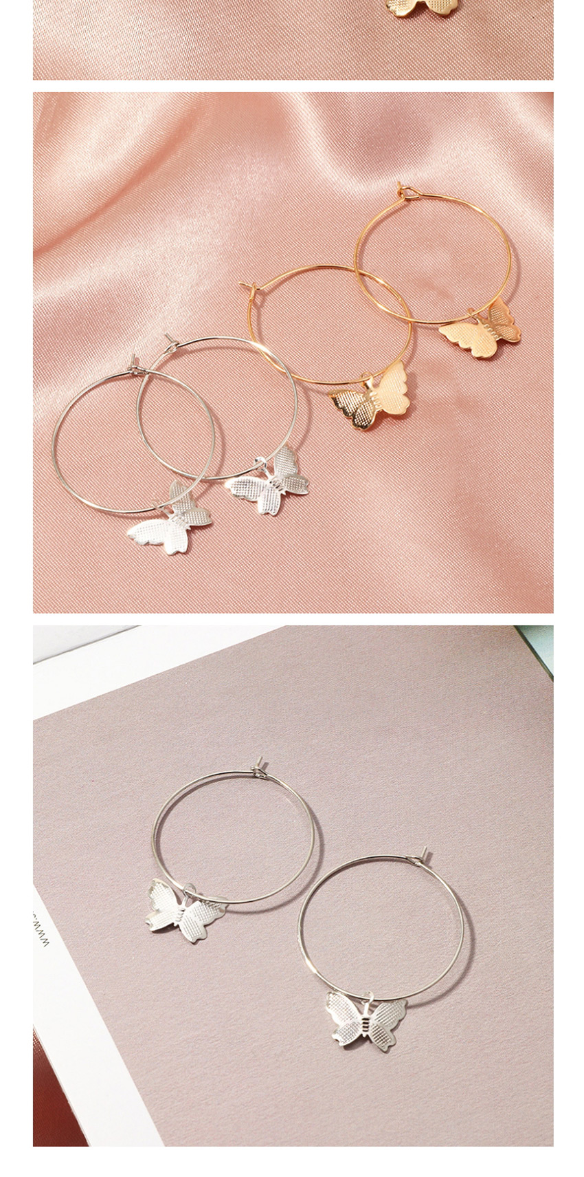 Fashion Silver Alloy Butterfly Pendant Geometric Round Earrings,Drop Earrings