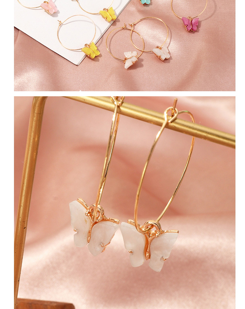 Fashion White Acrylic Butterfly Alloy Circle Earrings,Drop Earrings