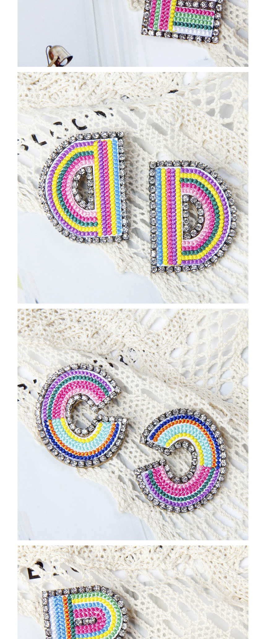 Fashion H Color Alphabet Embroidered Contrast Diamond Earrings,Stud Earrings