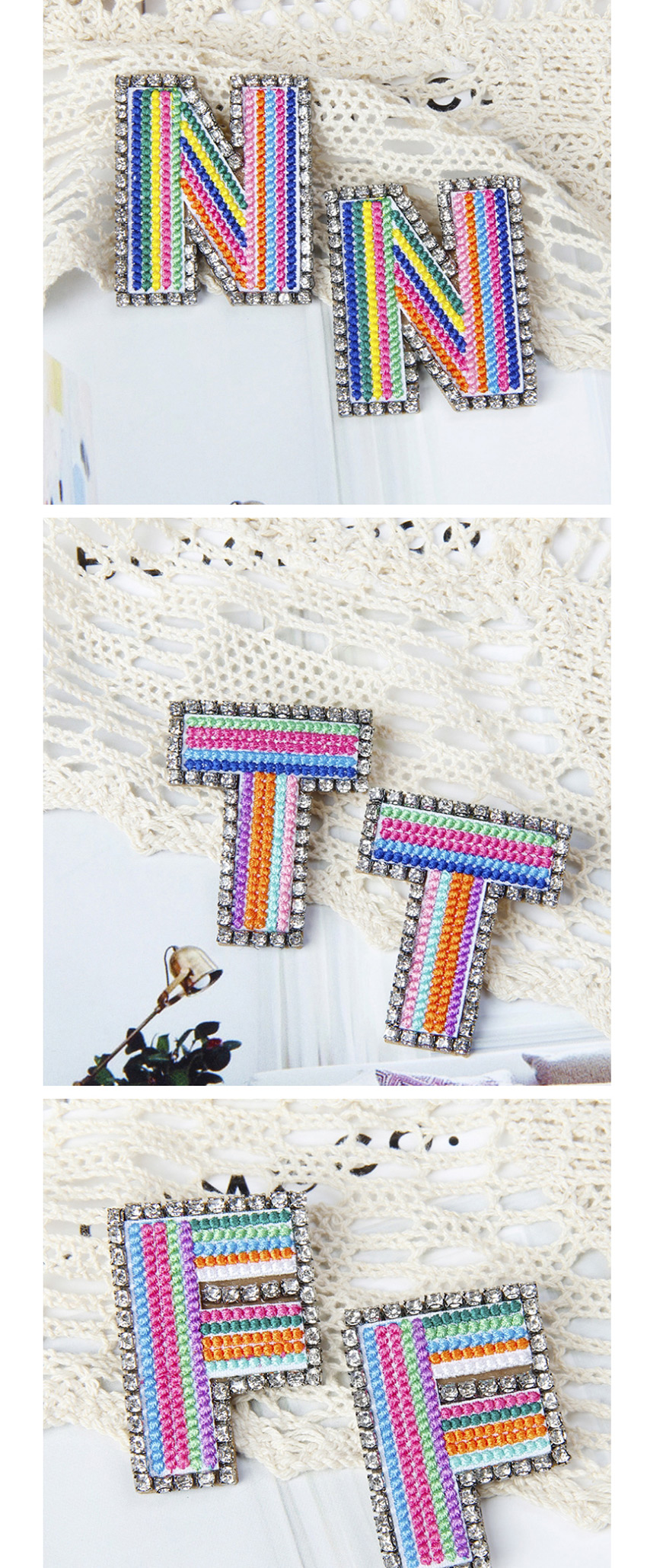 Fashion H Color Alphabet Embroidered Contrast Diamond Earrings,Stud Earrings