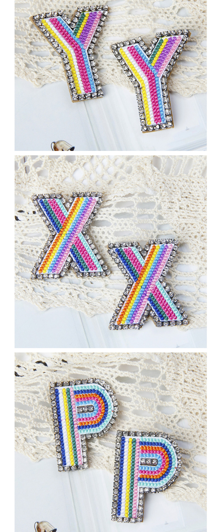 Fashion F Color Alphabet Embroidered Contrast Diamond Earrings,Stud Earrings