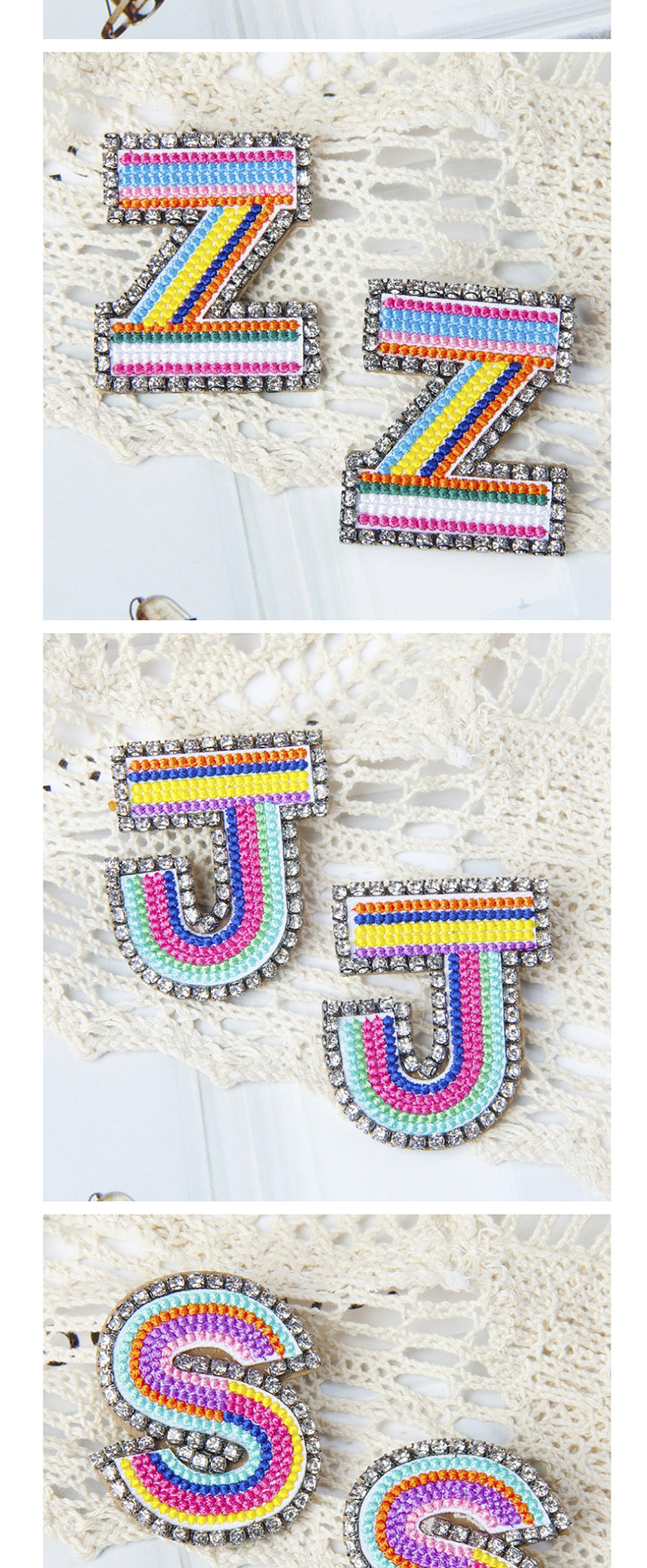 Fashion Jcolor Alphabet Embroidered Contrast Diamond Earrings,Stud Earrings