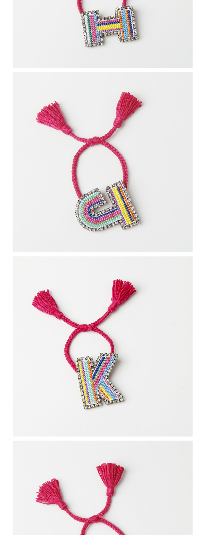 Fashion H Color Embroidered Woven Adjustable Crystal Alphabet Bracelet,Fashion Bracelets