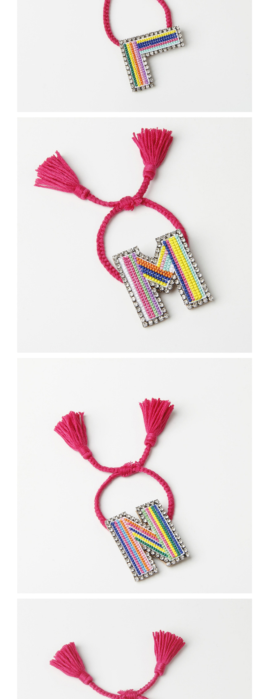 Fashion F Color Embroidered Woven Adjustable Crystal Alphabet Bracelet,Fashion Bracelets