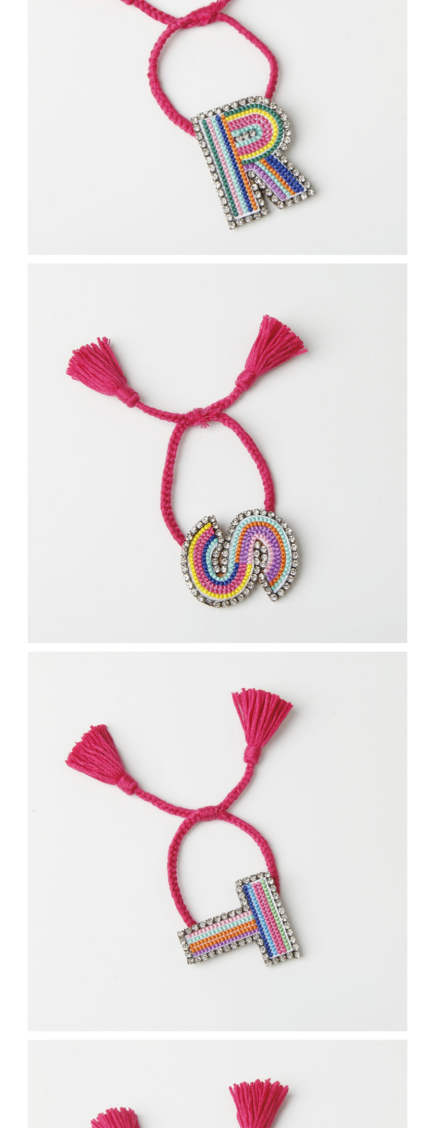 Fashion I Color Embroidered Woven Adjustable Crystal Alphabet Bracelet,Fashion Bracelets
