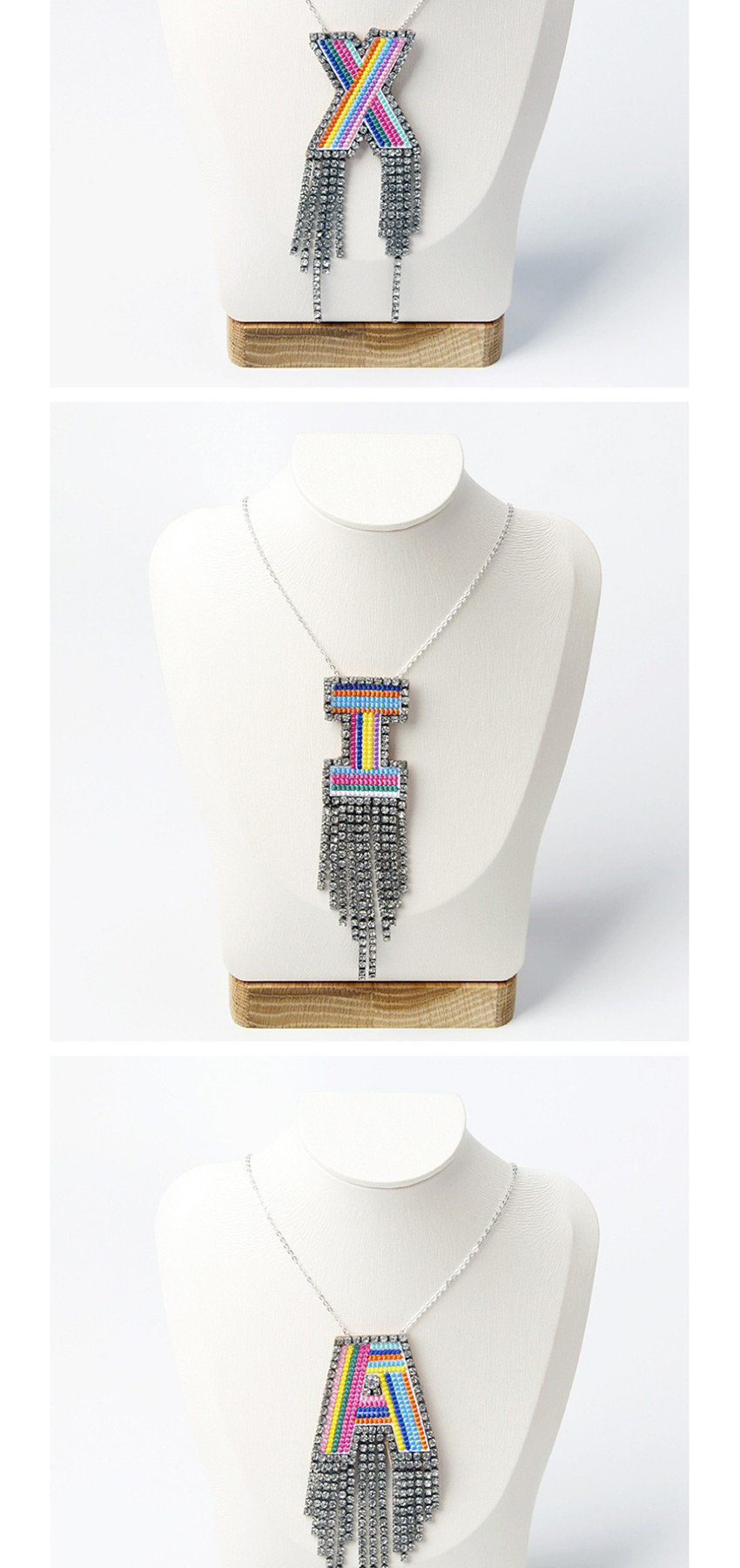 Fashion Jcolor Alphabet Mixed Color Embroidered Diamond And Fringe Necklace,Pendants