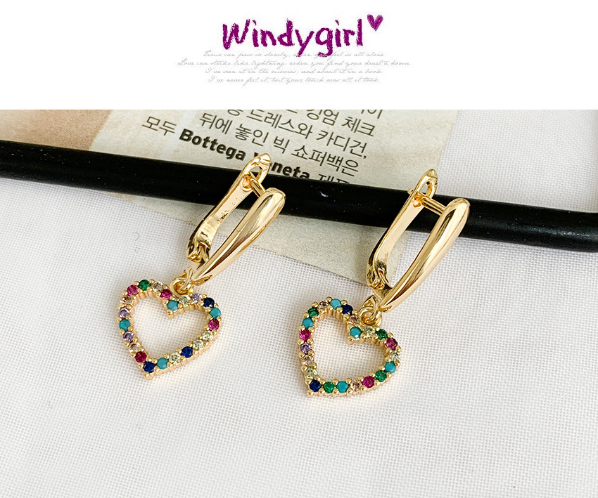Fashion Golden Cubic Zirconia Heart Stud Earrings,Earrings