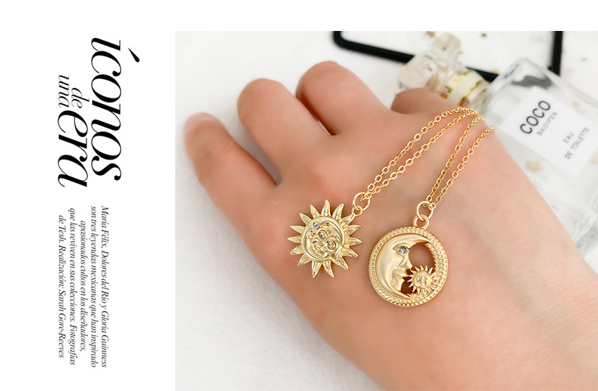 Fashion Golden Copper-set Zircon Sun Necklace,Necklaces