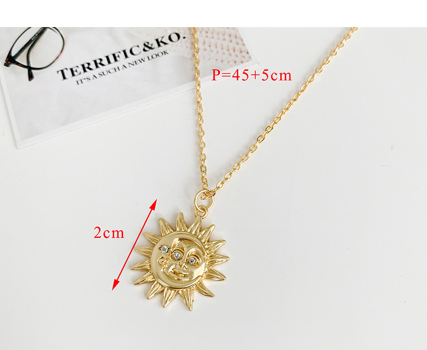 Fashion Golden Copper-set Zircon Sun Necklace,Necklaces