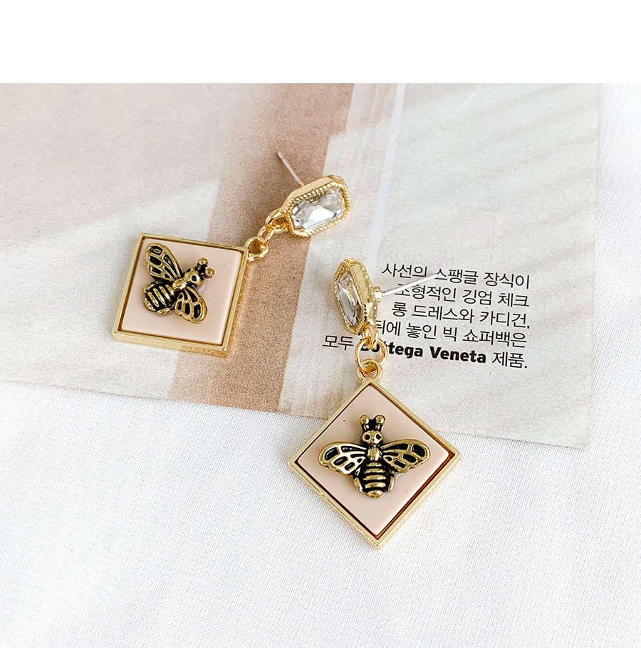 Fashion Pink Alloy Resin Square Bee Studs,Drop Earrings