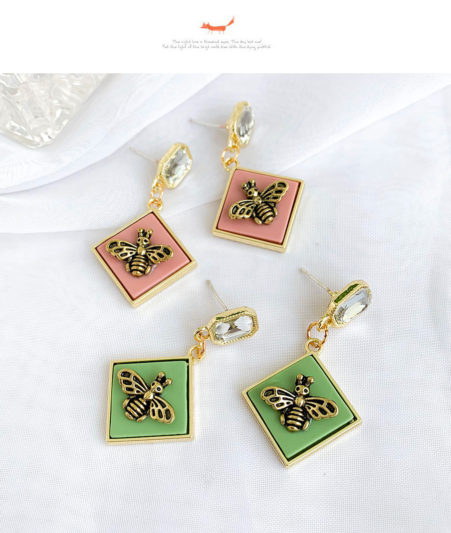Fashion Green Alloy Resin Square Bee Studs,Drop Earrings