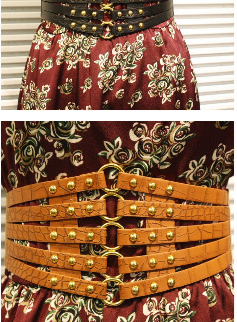 Fashion Beige Gold Rivets Full Studded Elastic Dress Belt,Wide belts