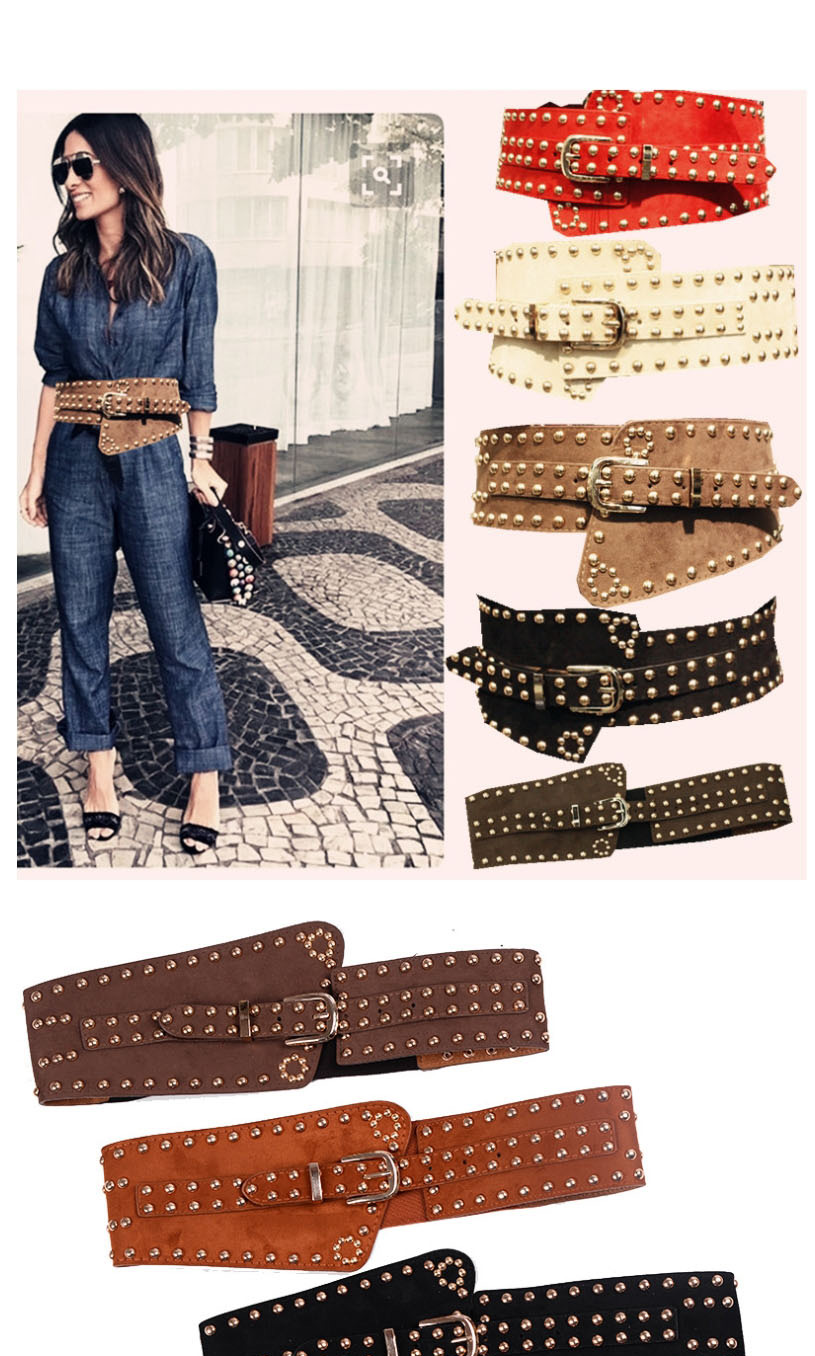 Fashion Red Wide Belt With Studded Elastic Buckle,Wide belts