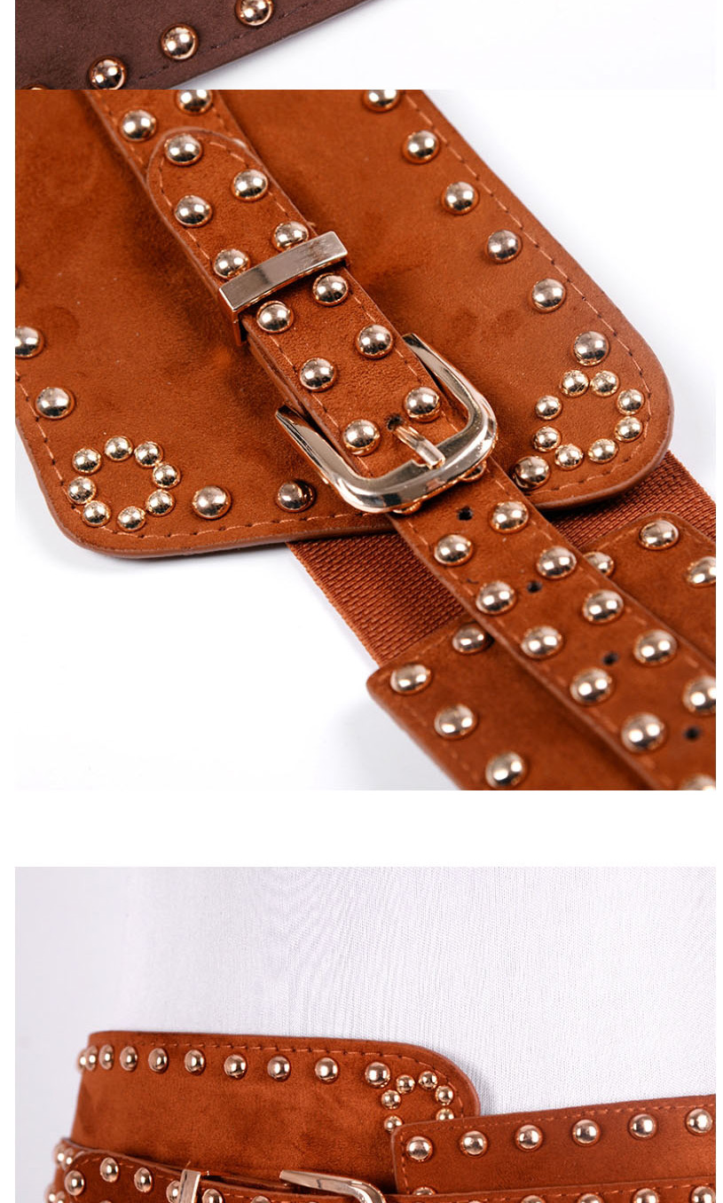 Fashion Brown Wide Belt With Studded Elastic Buckle,Wide belts