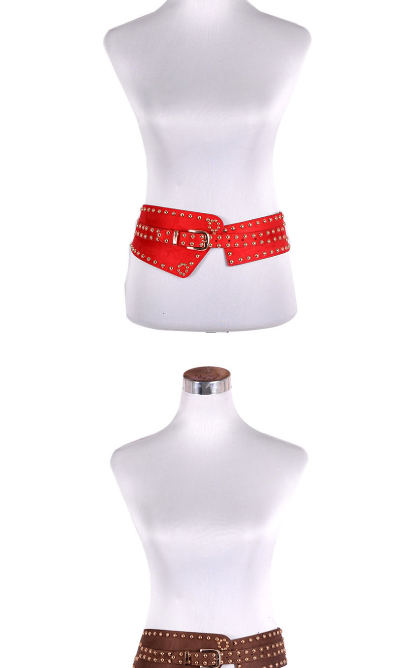 Fashion Brown Wide Belt With Studded Elastic Buckle,Wide belts