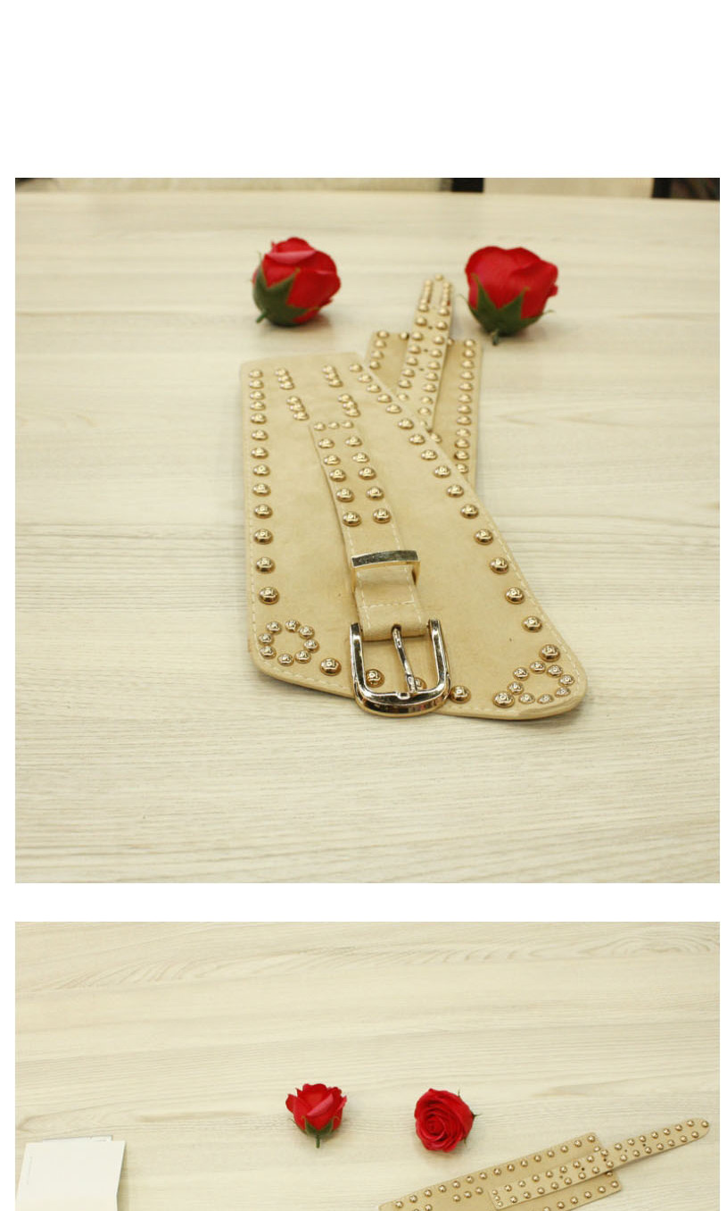 Fashion Creamy-white Wide Belt With Studded Elastic Buckle,Wide belts