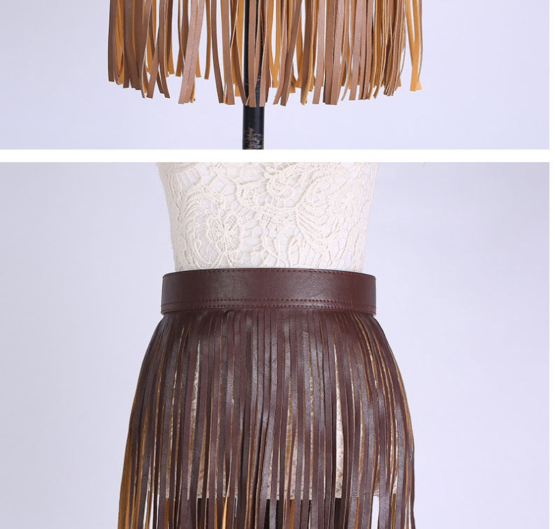 Fashion Brown Fringed Sheepskin Belt Skirt,Wide belts