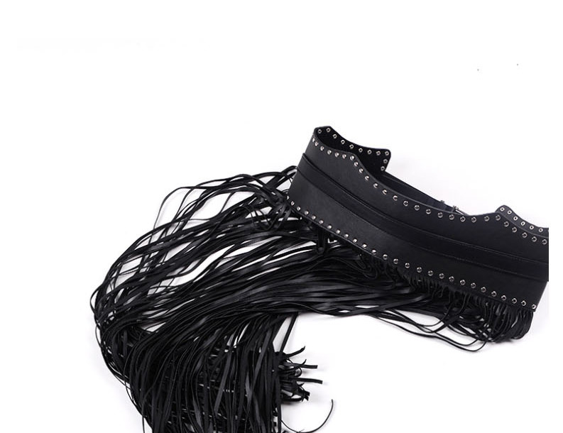 Fashion Black Pu Leather Tassel Studded Belt,Wide belts
