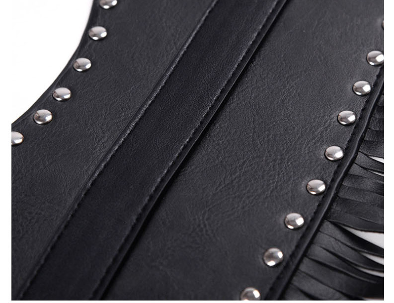 Fashion Black Pu Leather Tassel Studded Belt,Wide belts
