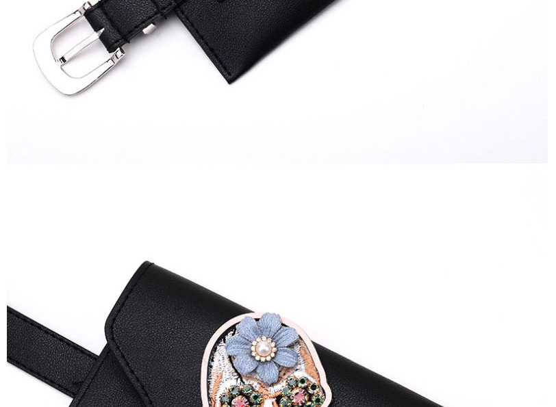 Fashion Blue Single Circle Pu Leather Embroidered Skull Belt Belt Bag,Thin belts