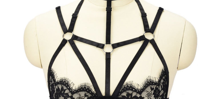 Fashion Black Lace Cutout Elastic Band Bra,Thin belts