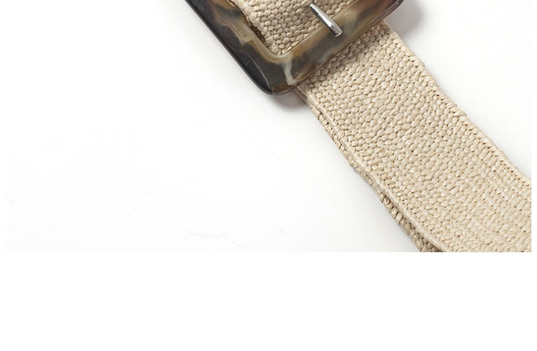 Fashion Beige Woven Carved Wooden Button Stretch Dress Shirt Waist Seal,Wide belts