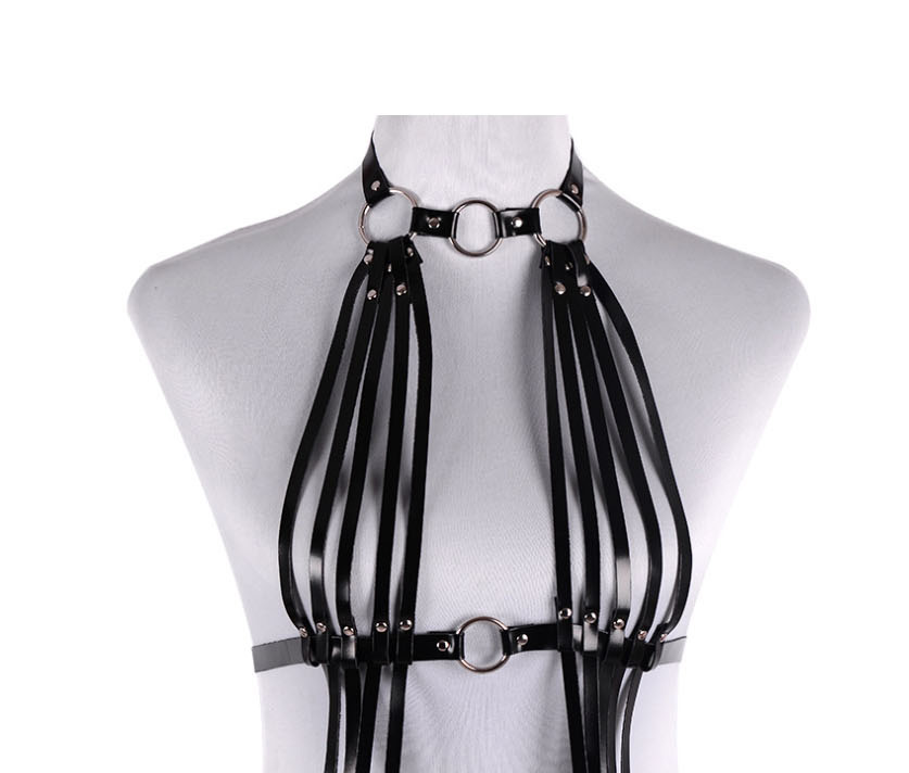Fashion Black Pu Leather Body Bondage Rivet Strap Tassel Single Loop Belt,Wide belts
