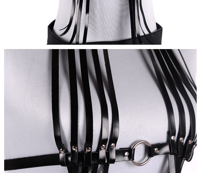 Fashion Black Pu Leather Body Bondage Rivet Strap Single Loop Belt,Waist Chain