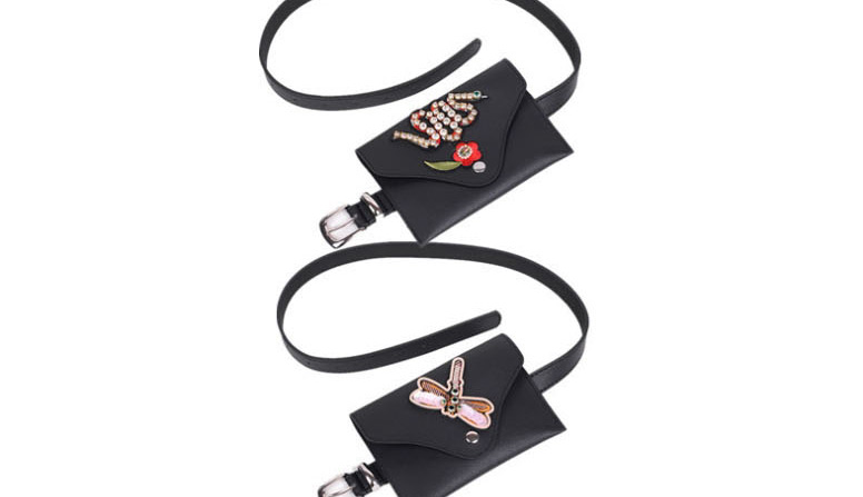 Fashion Dragonfly Pin Buckle Pu Leather Embroidered Diamond Sequin Dragonfly Belt Belt Bag,Thin belts