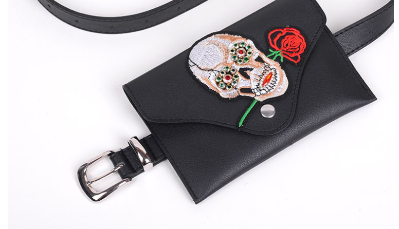 Fashion Skull Pin Buckle Pu Leather Embroidered Skull Belt Belt Bag,Thin belts