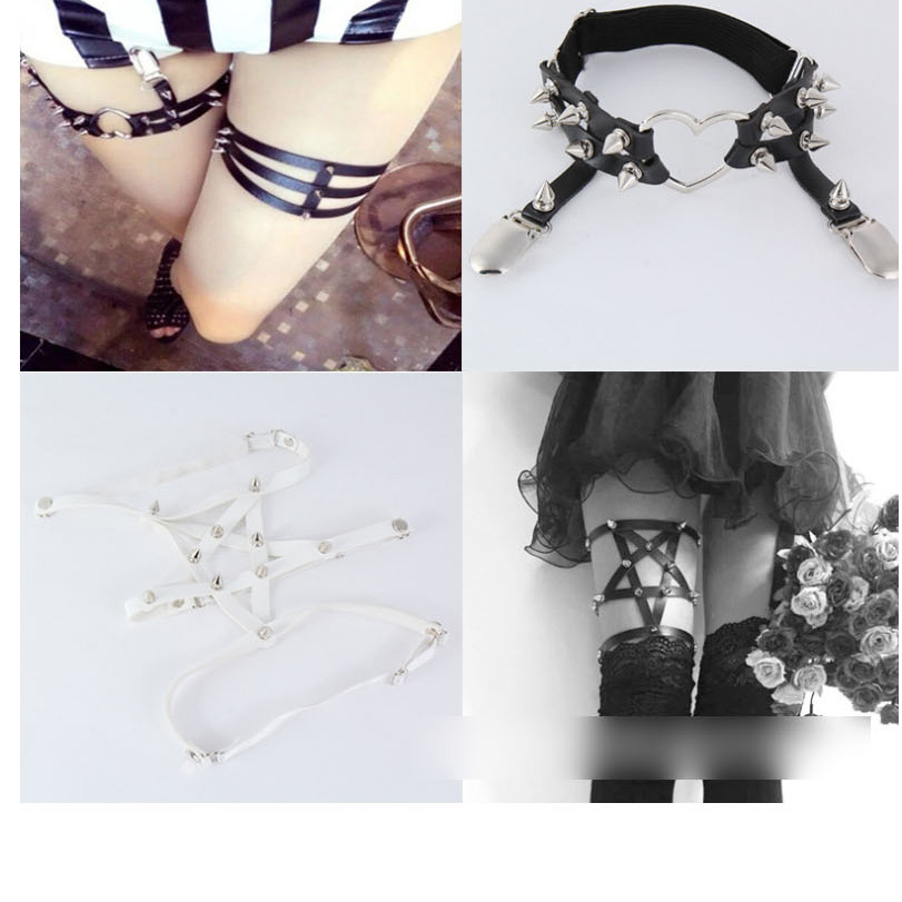 Fashion Black Pentagram Studs Cutout Leg Ring,Thin belts