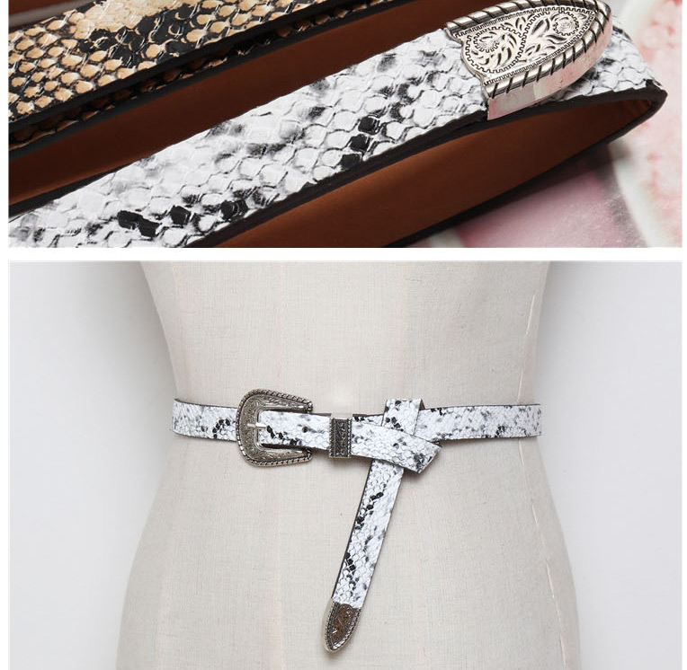 Fashion Snake White Snake-effect Dress With Knotted Thin-edged Belt,Thin belts
