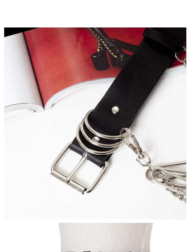 Fashion Black Belt Buckle Chain Pin Metal Ring Belt,Wide belts