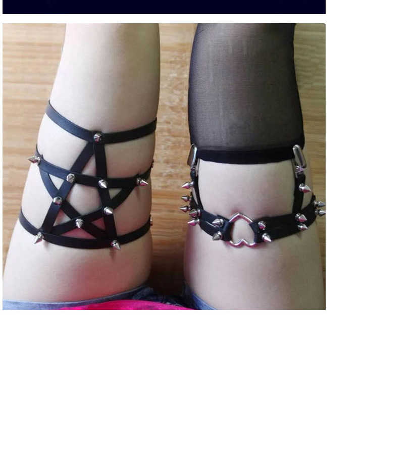 Fashion Black Double Row Socks Hollow Rivet Leg Rings,Thin belts