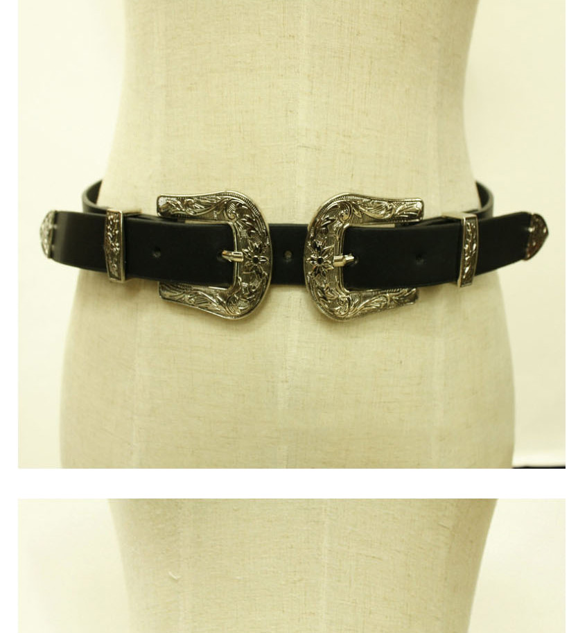 Fashion Silver Double Buckle Adjustable Metal Carved Belt,Thin belts