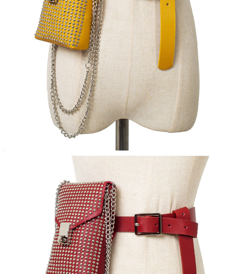 Fashion Red Studded Pu Chain Lock Belt Belt Bag,Thin belts