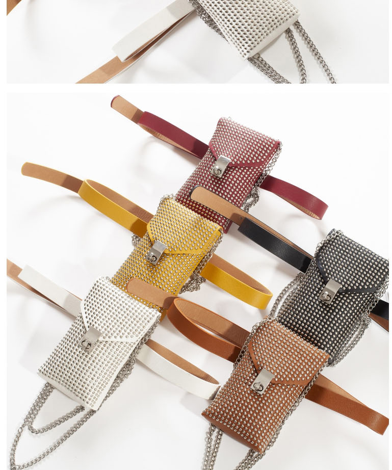 Fashion Camel Studded Pu Chain Lock Belt Belt Bag,Thin belts