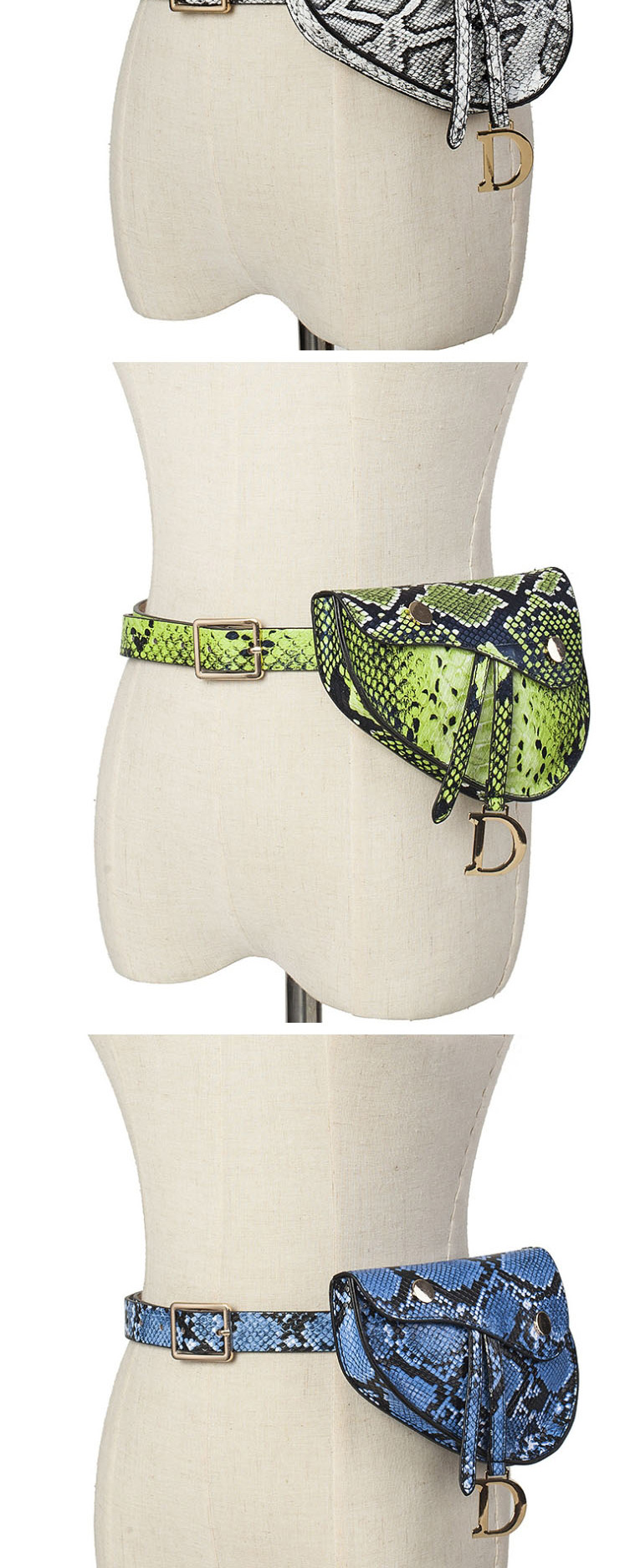 Fashion Fluorescent Blue Snakeskin Buckle Geometric Flap Belt Belt Bag,Thin belts