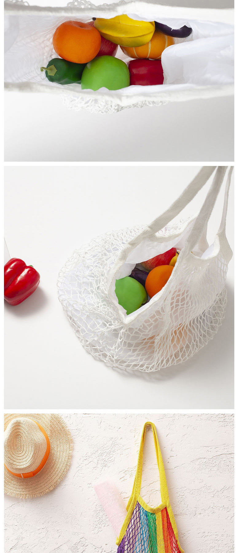 Fashion White Cotton Mesh Large Capacity Supermarket Shopping Net Bag,Messenger bags