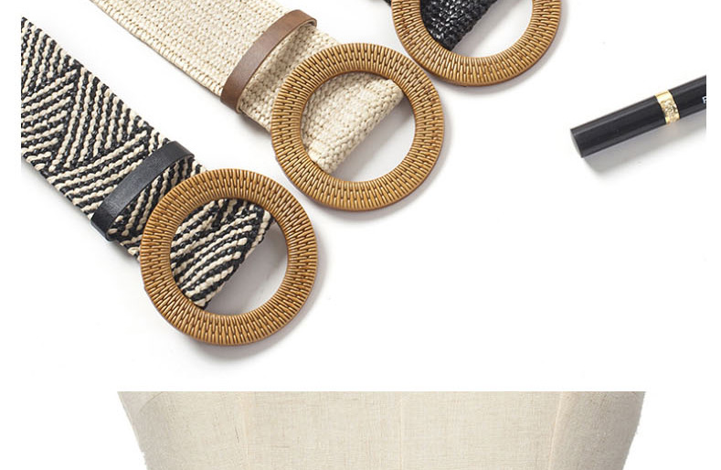 Fashion Khaki Woven Carved Wooden Button Stretch Dress Shirt Waist Seal,Wide belts